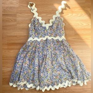 Alice McCall Lavender Floral Mini Dress with Cream Rickrack Trim
